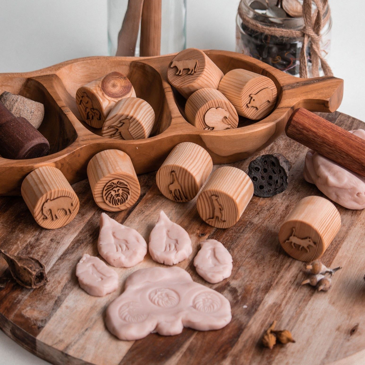 Wooden Playdough Stamps, African Animals